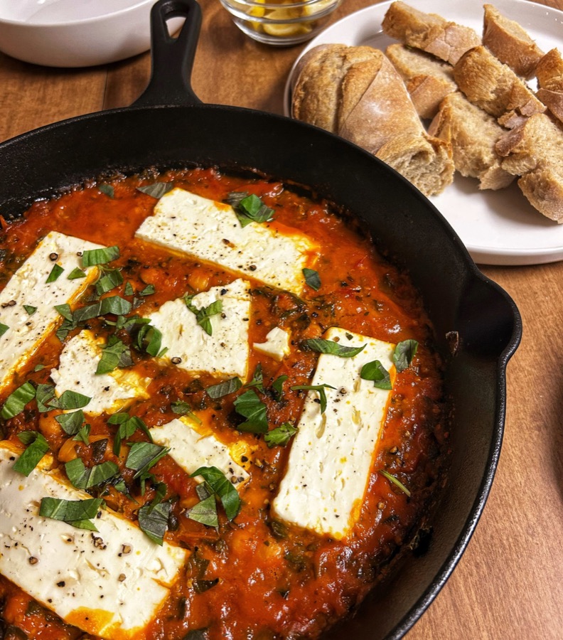 Baked Feta with Kale, Chickpeas &amp; Marinara