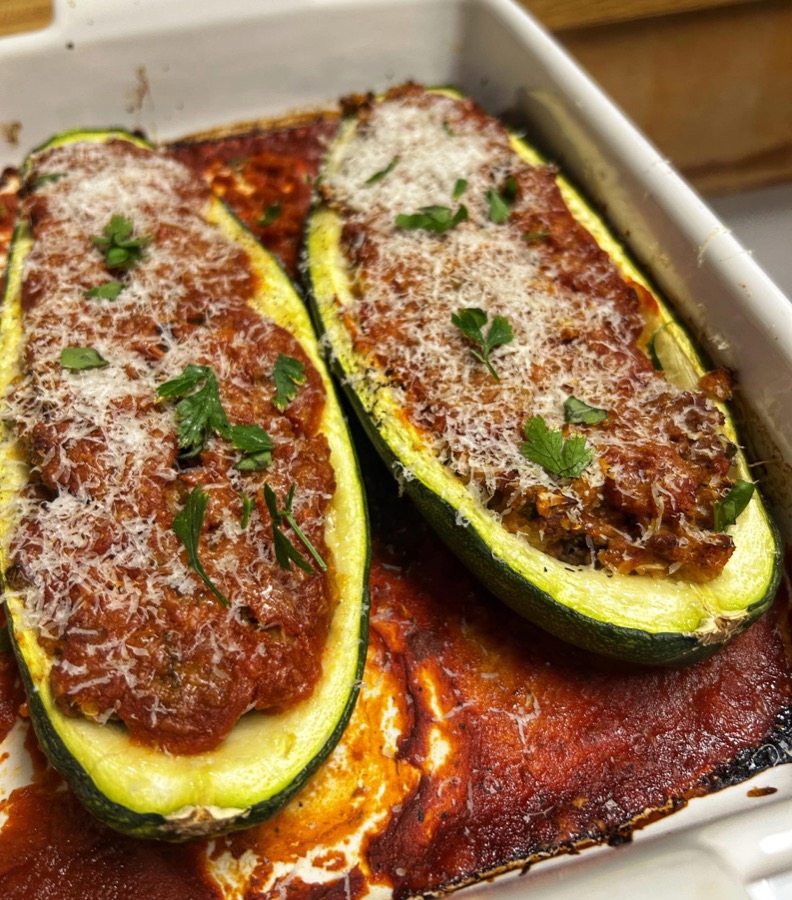 Sausage Stuffed Zucchini Boats